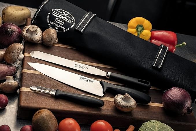 Rockingham Forge Essentials 8007 Range Lightweight Stainless Steel 8” Bread Knife with Black Handle, Individually Carded