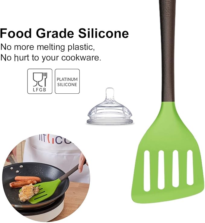Liflicon Silicone Slotted Turner Spatula Perfect for Fish SpatulaFlipper and Omelet Turner Heat Resistant Up to 446 Degree Fahrenheit Kitchen Utensils Slotted Turner for Cooking-Chacha Slotted Turner