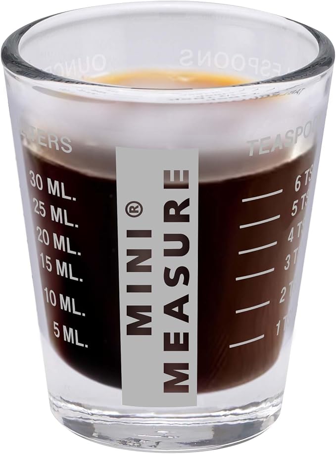Kolder Mini Measure Heavy Glass, 20-Incremental Measurements Multi-Purpose Liquid and Dry Measuring Shot Glass, White, Set of 3