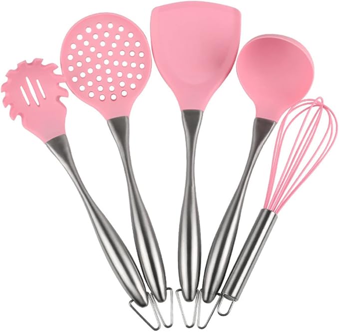 Stainless Steel Handle Silicone Slotted Spaghetti Spoon Non Stick Cooking Utensil for Home and Restaurant Use Pasta Server Kitchen Tool