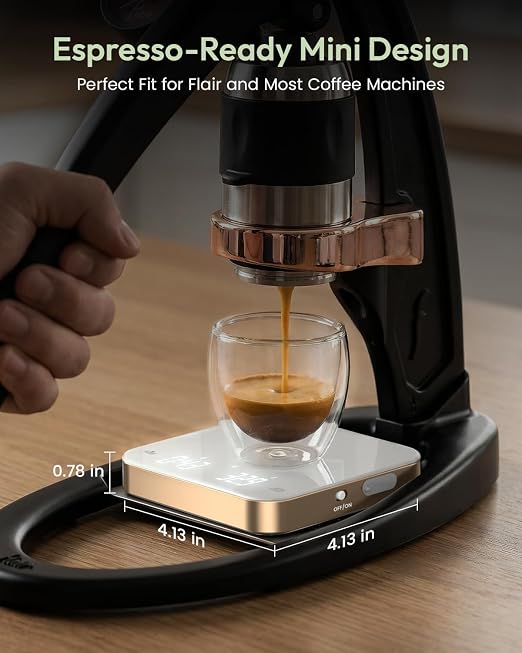Maestri House S2 Espresso Coffee Scale with Timer 0.1g Precision Shot Scale | USB-C Rechargeable, Dual Timing Modes, 2kg/0.1g Digital Scale with Borosilicate Glass Top for Espresso and Pour-Over Brewing