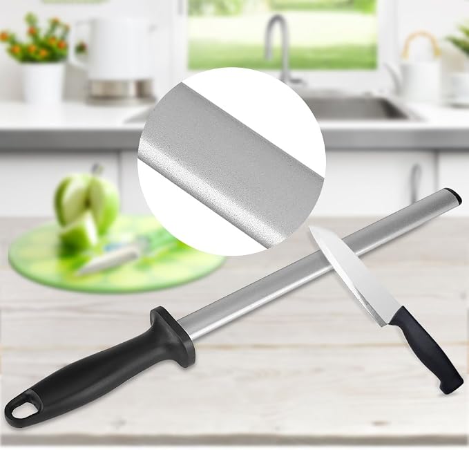 10 Inch Knife Sharpening Honing Rod, Professional Steel Knife Sharpener for Restaurant, Gourmet Chefs, and Home Kitchen Blade Sharpening