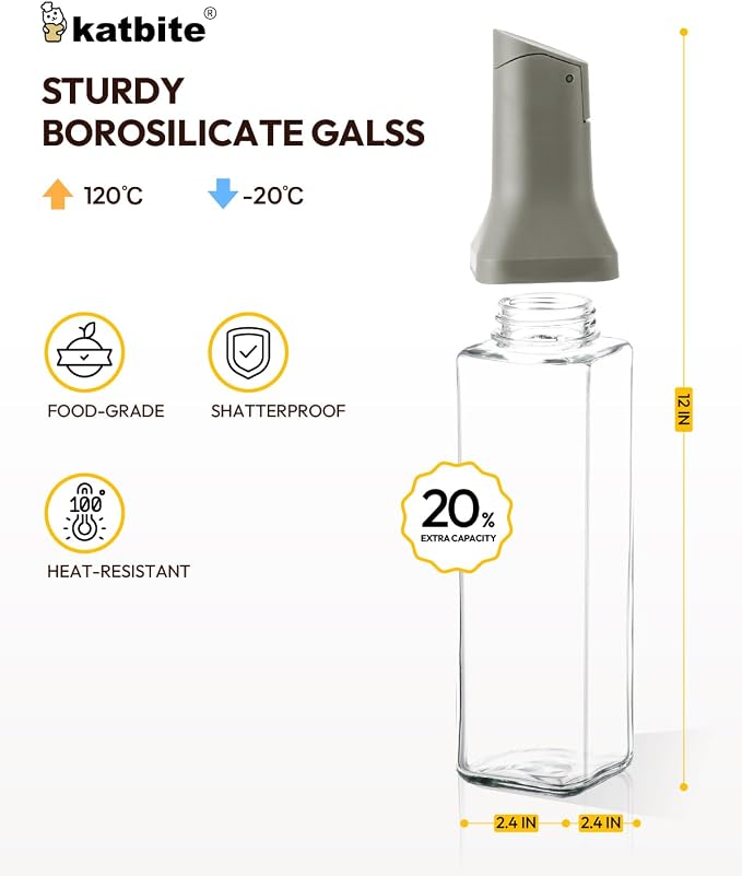 katbite 16oz Glass Olive Oil Dispenser Bottle for Kitchen Cooking - Leakproof Kitchen Essential with Precise Pouring Spout for Salad, Air Fryer, BBQ, Non-Stick Pans, Easy Refill and Use, Dark Grey