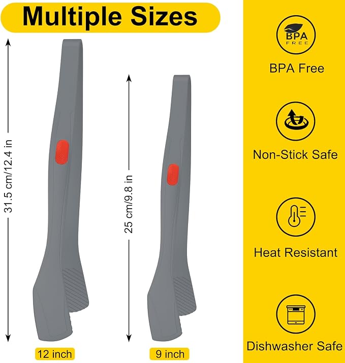Beijiyi Kitchen Tongs for Cooking, 9" & 12" Set, Silicone Cooking Tongs with Silicone Tip for Nonstick Cookware, 600°F Heat Resistant, Stainless Steel Core, Great for Grilling and Serving Food (Gray)