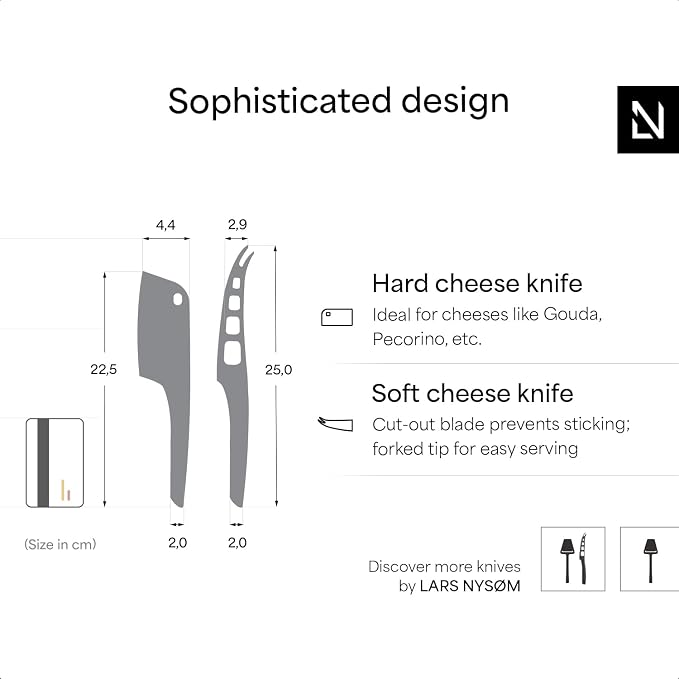 LARS NYSØM Cheese Knife Set Edge 2 pcs. I Cheese Knife Set Made of Stainless Steel I Premium Gift Box I Perfect as Christmas Gift (Stainless Steel)
