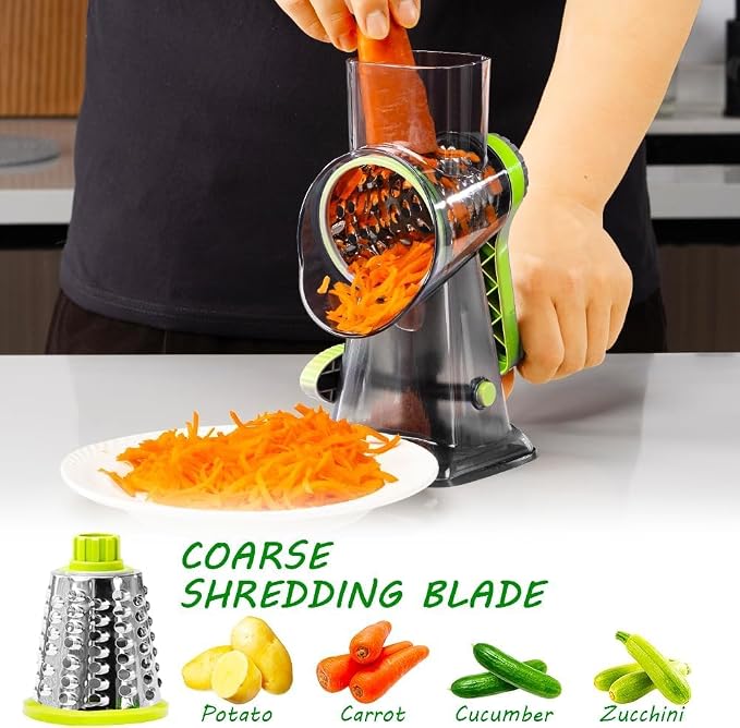 Cheese Grater with Handle, Multifunctional Manual Rotary Cheese Grater - Cheese Shredder Easily Chop Carrots, Potatoes, Vegetables and Fruits and Easy to Clean (Green)