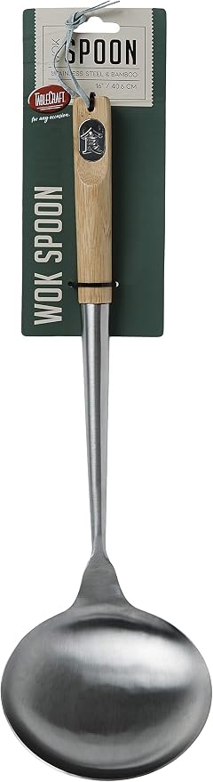 Tablecraft Wok Spoon with Bamboo Handles, 16", Brown