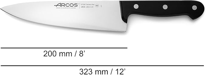 Arcos Knife Set 2 pieces - Nitrum Stainless Steel and mm blade. 363 gr. Professional Kitchen Knife for Cooking. Ergonomic Polyoxymethylene POM Handle. Series Universal. Color Black