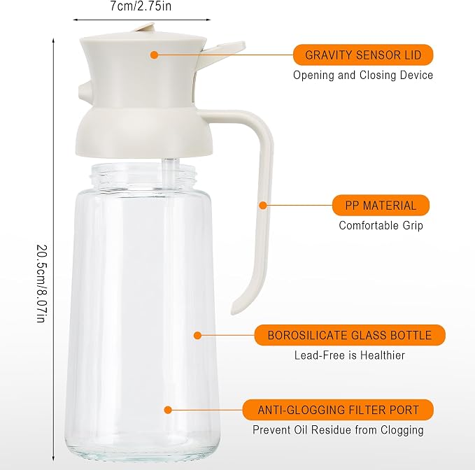 CJT Oil Dispenser for Kitchen – 18oz/550ml Oil Sprayer for Cooking and Olive Oil Dispenser Spray Bottle, 2 in 1 Glass Oil Sprayers, pourer & Oil Mister for Air Fryer, Barbecue, Salad,Frying(White)