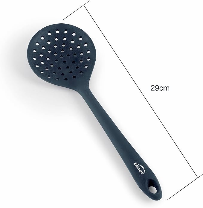 LACOR 64467 Grey, Silicone Skimmer, Kitchen Utensils, Ergonomic Handle, Non-Stick Coating, High Temperature Resistant, Dishwasher Safe, Length 29 cm, Nylon