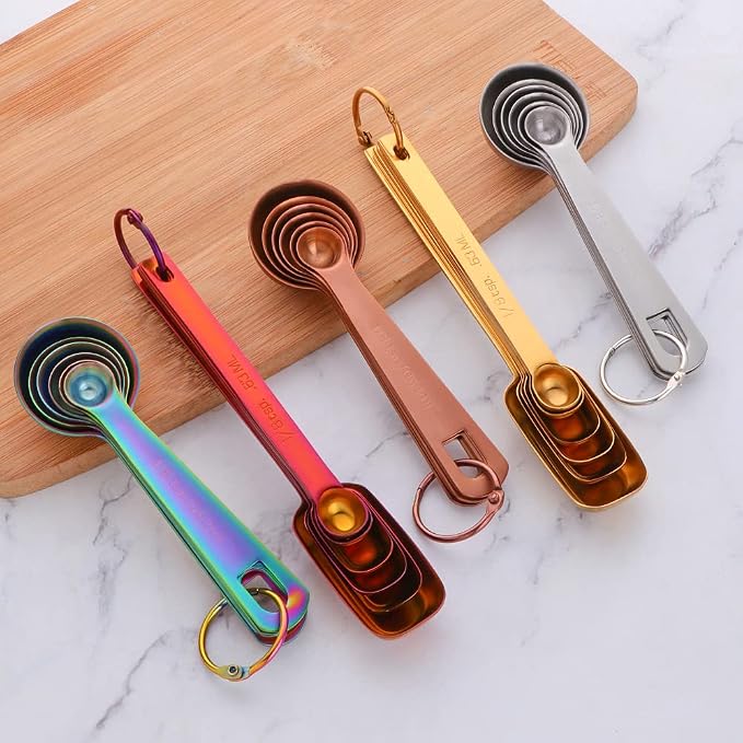 DOCBLACK 6PCS Measuring Spoons, Heavy Duty 18/8 Stainless Steel Measuring Spoons Cups Set, Set of 6 for Gift Measuring Dry and Liquid Ingredients - Orange Red