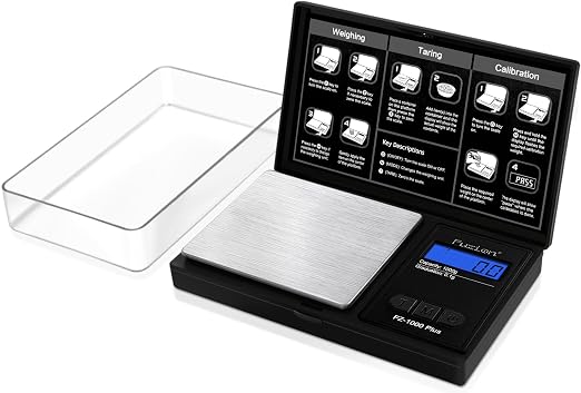 Fuzion Digital Pocket Gram Scale 0.1g/1000g - Small Food Scale with Tray | Weighs Small Food, Spice, Herb, Coin - Easy of Use, LCD Display, Tare Function, 6 Modes Ounces Grains, Batteries Included