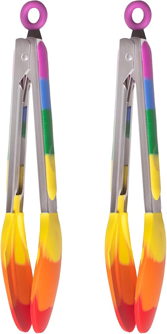 Cooking With Pride Non-Stick Spring-Action Locking Tongs, Heat-Safe Silicone With Zinc-Plated Iron, 10.25-Inch, Set of 2
