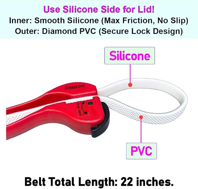 Arthritis-Friendly Jar & Bottle Opener for Tight Lids – Adjustable Silicone Belt Wrench Opens All Screw-Top Jars and Bottles, Self-Locking Grip for Weak Hands, Seniors & Kitchen Use (2 Pack)