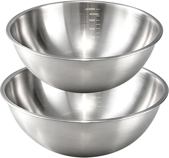 Gronivex Stainless Steel Mixing Bowls Set, 2-Piece (4.2 & 5.3 Qt) | Food-Grade Metal, Dishwasher Safety, Space-Saving – Extra-Large for Bread Dough, Whole Chicken & Big-Batch Cooking