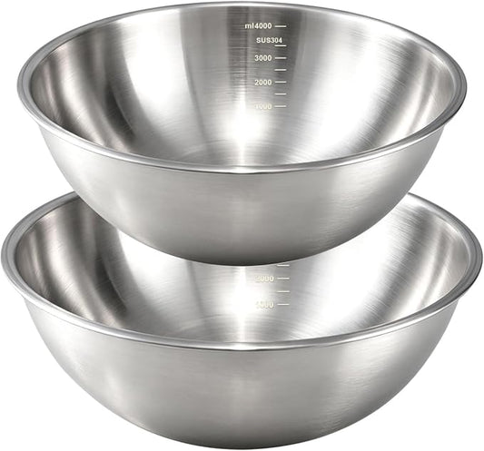 Gronivex Stainless Steel Mixing Bowls Set, 2-Piece (4.2 & 5.3 Qt) | Food-Grade Metal, Dishwasher Safety, Space-Saving – Extra-Large for Bread Dough, Whole Chicken & Big-Batch Cooking