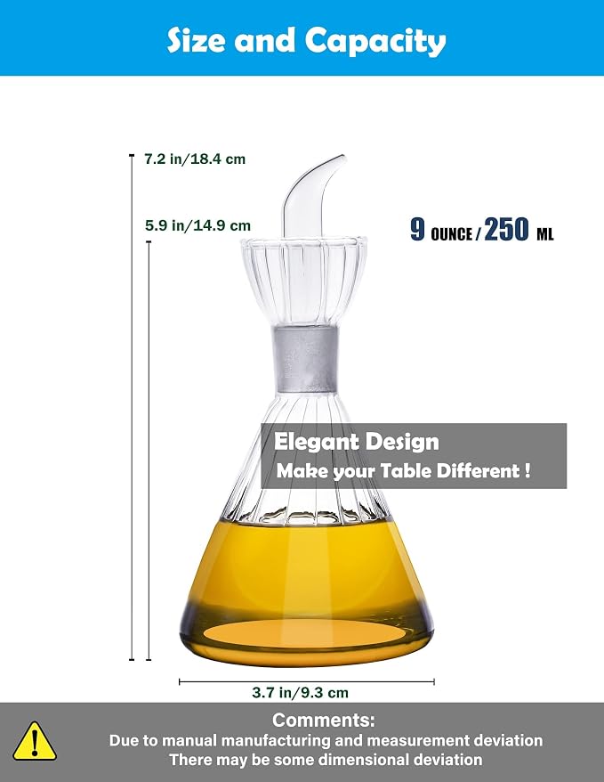 9 oz/250 ml Glass All-Purpose Cruet, Glass Oil Decanter and Cruet for Kitchen and BBQ oil dispenser bottle for kitchen Cooking Oil Dispenser Oil Bottle