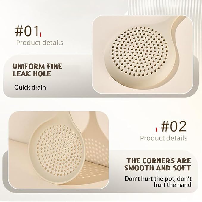 Kitchen Ladle Strainer, Large Slotted Spoon with High Heat Resistant BPA Free, Strainer Scoop for Pasta Noodles Vegetables, Non Stick Cooking Skimmers for Draining & Frying, Beige