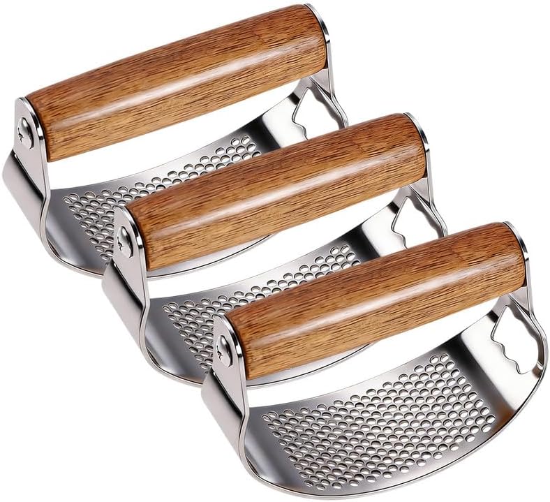 Stainless Steel Garlic Press Rocker with Garlic Peeler & Cleaning Brush