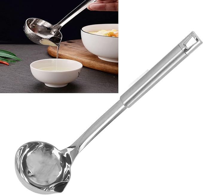 Stainless Steel Soup Ladle, Fat Separator Soup Ladle Skimmer Spoon Oil Separator Oil Strainer Skimmer Spoon Soup Filter Spoon Kitchen Colander