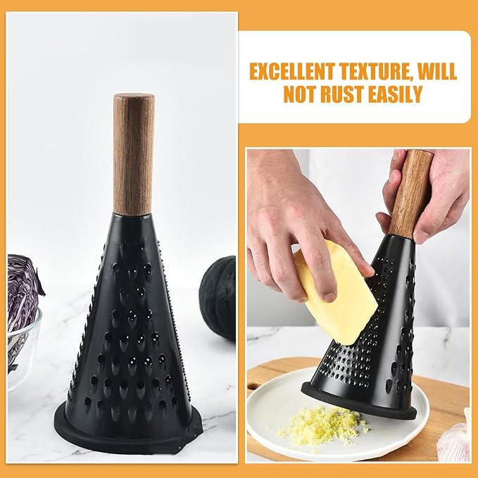 Luxshiny Stainless Steel Cone Grater with Comfortable Handle - 10.03 Inch Food Grater for Cheese Vegetables Garlic Potato and Ginger - Kitchen Slicer and Grating Tool