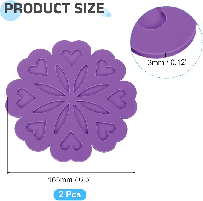 uxcell 2Pcs Silicone Trivet Mats, Flower Pattern Silicone Pad Hot Pad Pan Protectors Table Protector Heat Resistant Mat for Countertop, Hot Dishes, Hot Pots and Pans, Purple