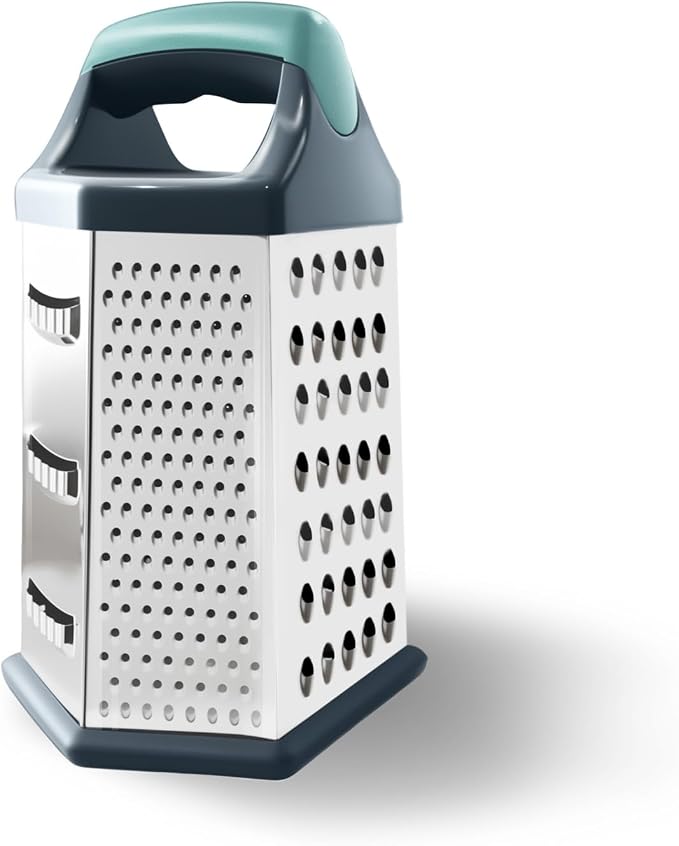 Box grater for kitchen 6 Sided - Cheese Graters Handheld, Stainless Steel Shredder for Food Vegetable Carrot Potato Tomato (Blue)