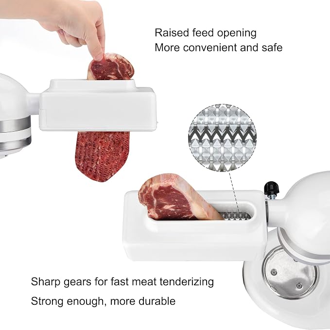 Meat Tenderizer Attachment for All KitchenAid Stand Mixers, Dishwasher Safe | Stainless Steel Rollers, Even Meat Tenderizing, Improved Marinade Absorption, Fits Boneless Meat up to 2 cm Thick
