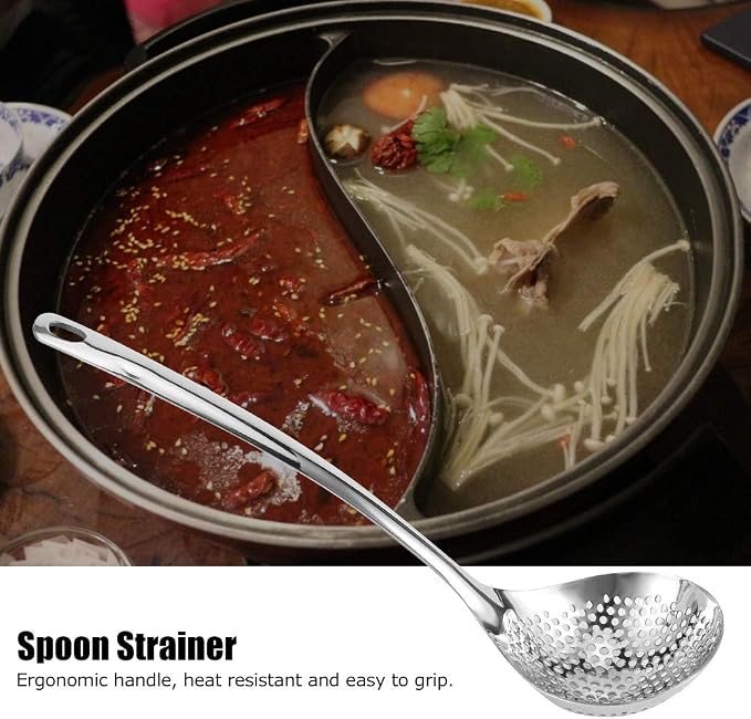 Stainless Steel Skimmer, Skimmer Slotted Spoon, Slotted Spoons, kitchen spoons for cooking, Strainer Ladle with Long Handle For Draining & Frying