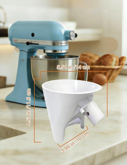 Flour Funnel for KitchenAid Mixer 5 Qt, Anti-Splash Kitchen Aid Accessories and Attachments for Tilt-Head Stand Mixer 4.5 & 5 Quart, Dishwasher Safe No-Mess Baking Tool