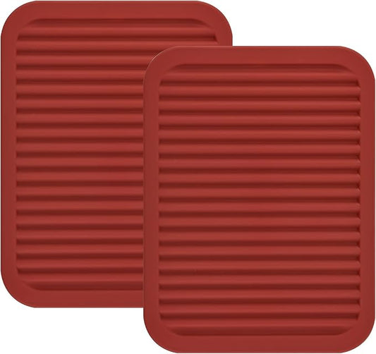 Silicone Trivets Mats Set, Hot Pad for Dishes and Pots, Hot Mats for Countertops, Silicon Tables Mats Pot Holders, Spoon Rest Set of 2 (Wine Red)