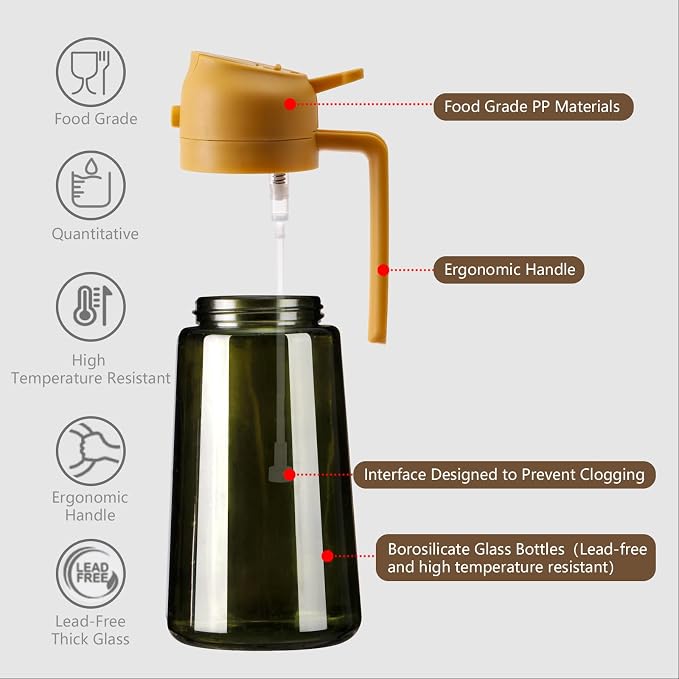 SWEET VIEW Olive Oil Dispenser and Oil Sprayer | 16oz/470ml Glass Light-Proof Oil Pourer for Kitchen Air Fryer, Cooking, Salad, and BBQ, with Stickers