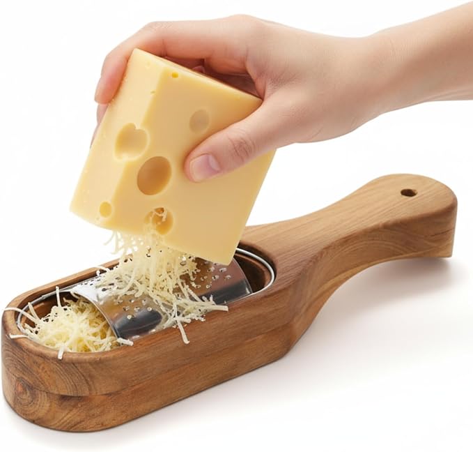 ZENFUN Removable SUS304 Stainless Steel Cheese Grater with Wooden Container, Acacia Wood Wooden Shredder, Citrus Zester, Perfect for Presenting Freshly Grated Cheese or Zest