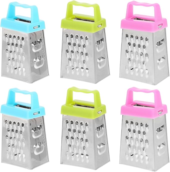 Kichvoe 6-Pack Mini Cheese Grater Set Stainless Steel Box Graters with Non-Slip Handle for Garlic Ginger Vegetable Shredding Slicing Compact Kitchen Tool 2.63X1.45X1.06In