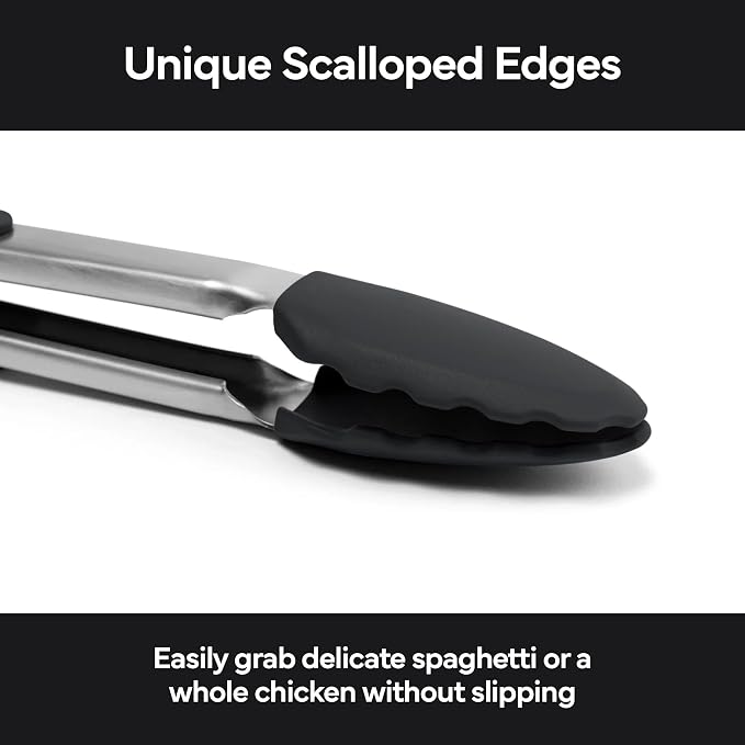 Misen Kitchen Tongs - Dishwasher Safe, Heavy Duty - Precision Silicone-Tipped Grilling Tool - Heat Resistant, Nonstick Safe - Perfect for Serving and Air Frying- 13 Inch | Black