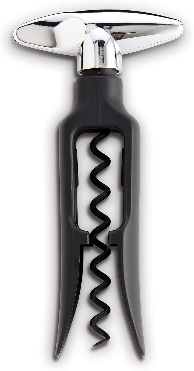 HIC Kitchen Bar Soft-Touch Winged Corkscrew, Easy Removal For Natural And Synthetic Corks, Extra-Long Worm, Built-In Bottle Opener, Wine Accessory