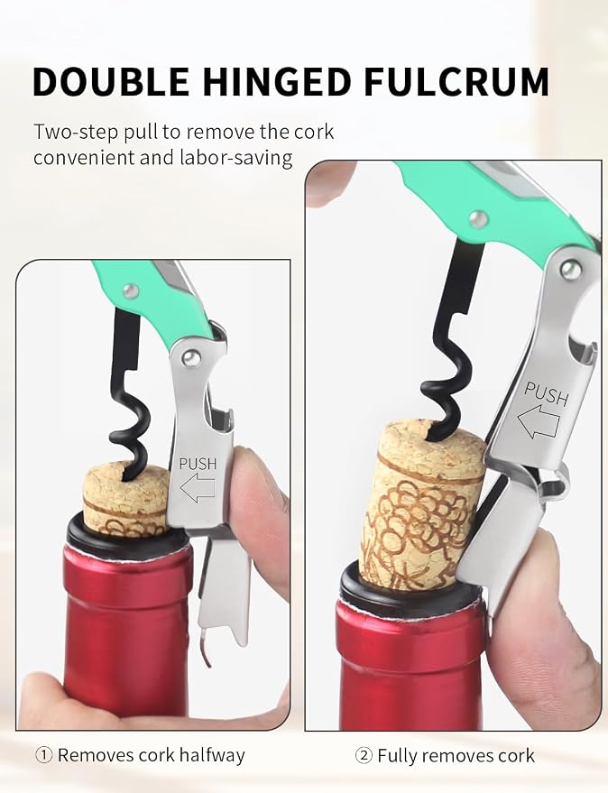 CORKAS Wine Key - Professional Handcrafted Heavy Duty Waiter Corkscrew, Compact Wine Opener with Double Hinged, Foil Cutter and Bottle Opener, Gifts for Servers, Sommelier, Bartenders - Light Green