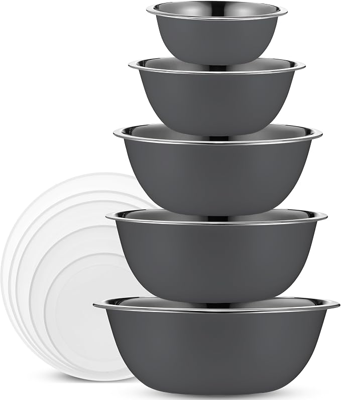 10-Piece Stainless Steel Mixing Bowl Set with Lids for Food Prep & Storage | WHYSKO Mixing Bowls with Lids Set - .75, 1, 1.5, 3 & 5 Quart Kitchen Bowls, Rustproof Metal Nesting Bowls, Dishwasher Safe