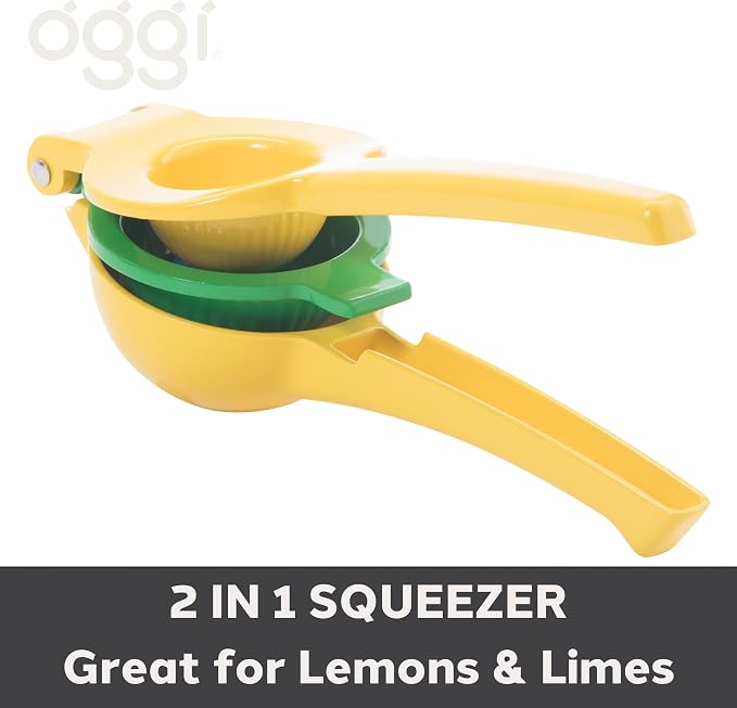 OGGI Combo Citrus Press- Aluminum Manual Citrus Juicer w/Non-Stick Coating, Ideal Hand Juicer, this Citrus Squeezer is a Great Addition to Your Kitchen Accessories, Yellow