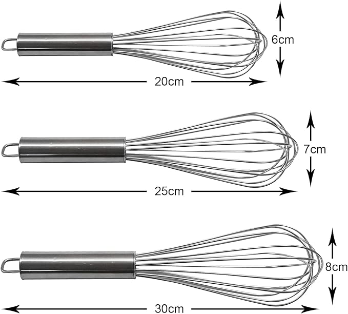 Whisks for Cooking, 3 Pack Stainless Steel Whisk for Blending, Whisking, Beating and Stirring, Enhanced Version Balloon Wire Whisk Set, 8"+10"+12" Wire Whisker, Egg Beater,