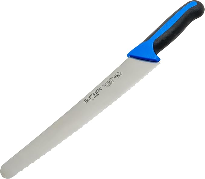 Winco Sof-Tek, 10" Wide Bread/Pastry Knife, Soft Grip Handle,Silver/Black/Blue