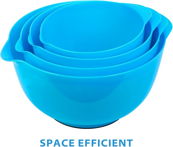 BoxedHome Plastic Mixing Bowls with Pour Spout, Microwave Safe, 4.5 Quart | BPA Free, Non-slip Base Set for 4, 4.5,3.5,2.5 and 1.7QT, Dishwasher Safe Nesting Bowl for Prep, Cooking, Baking (Teal)