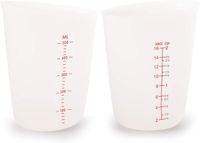 Hedume Set of 4 Silicone Flexible Measuring Cups with Marking, 2 Pack 8 Ounces(1-cup) and 2 Pack 16 Ounces(2-cup) Squeeze and Pour Silicone Measuring Cup Set
