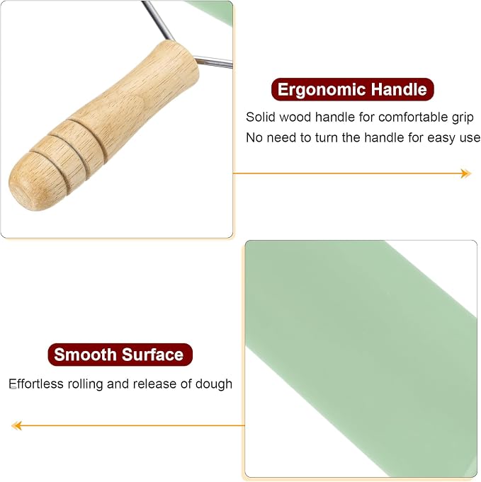 HARFINGTON 2pcs Rolling Pin 7.6" x 1.69" Silicone Roller Wood Handle Non-Stick Fondant Roller Dough Roller Rolling Pins for Baking Cookie Pastry Clay, Green