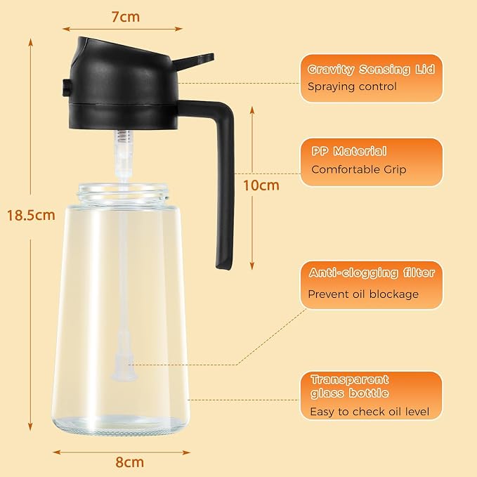 Blendura Oil Sprayer 2 in 1 for Cooking Oil, 470 ml Oil Spray Bottle, Oil Sprayer Can Oil Spray and Pour for Kitchen, Cooking, Grilling, Hot Air Fryer, Salad, Baking