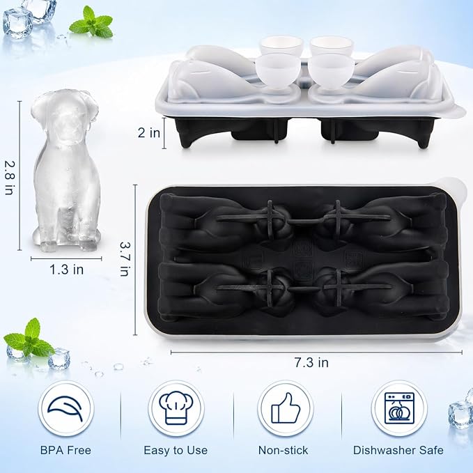 Dog Ice Cube Tray Mold - Cute Fun Ice Molds Gifts for Dog Lovers Women Men | 3D Labrador Shape Cute Ice Molds for Whiskey Bourbon, 4-Hole Large Fun Shapes Themed Funny Gifts, for Dog Lovers Women Men