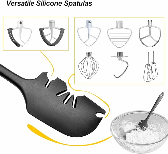 Silicone Spatula Scraper– Flexible Beater Blade Scraper for Stand Mixers & Egg Whisks, BPA-Free Rubber Spatulas for Mixing, Scraping & Baking,Heat Resistant & Seamless Design Cooking Utensils, Black