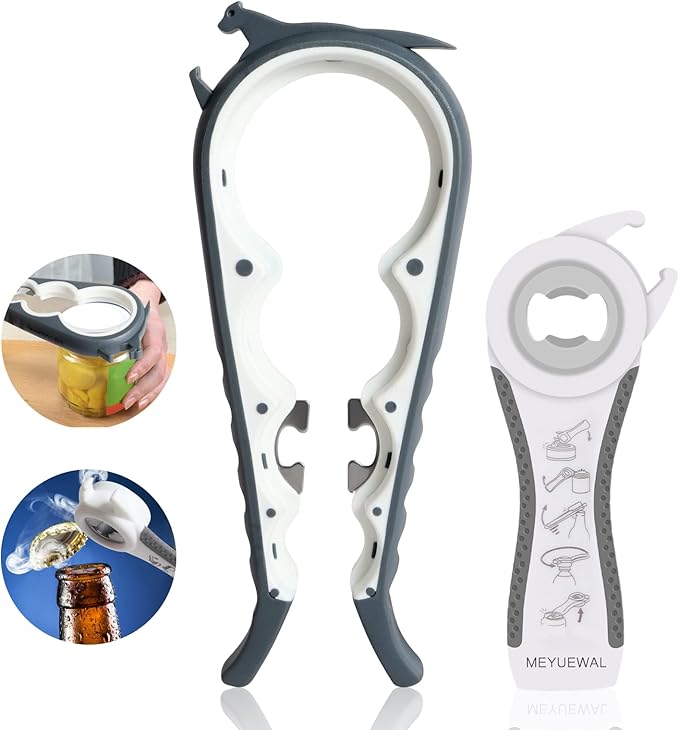 Latest Jar Opener Bottle Opener for Weak Hands, 6 in 1 Multi Function Can Opener Bottle Opener Kit with Silicone Handle Easy to Use for Children, Elderly and Arthritis Sufferers(JAR-White3.0)