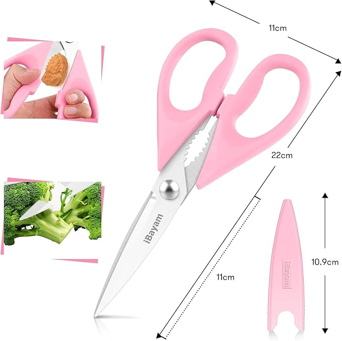 All Purpose 8.5" Cooking Scissors with Sheath, Pink Kitchen Gadgets for Women, Mom, Wife, Her
