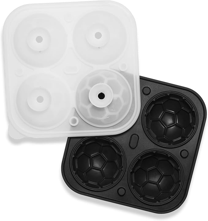 ACOOKEE Silicone Soccer Ball Ice Cube Mold Fun Shapes, Novelty Soccer Gifts, 2.2" Large Craft Round Sphere Ice Ball Molds For Game Day, Whiskey, Cocktails, Bourbon